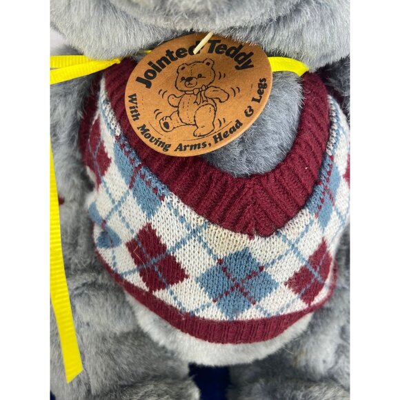 Vintage‎ Dandee Jointed Gray Teddy Bear With Argyle Sweater Vest - Picture 5 of 8